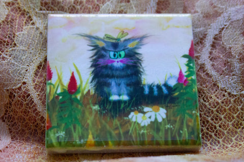 Cranky Cat with Celosia - Magnet