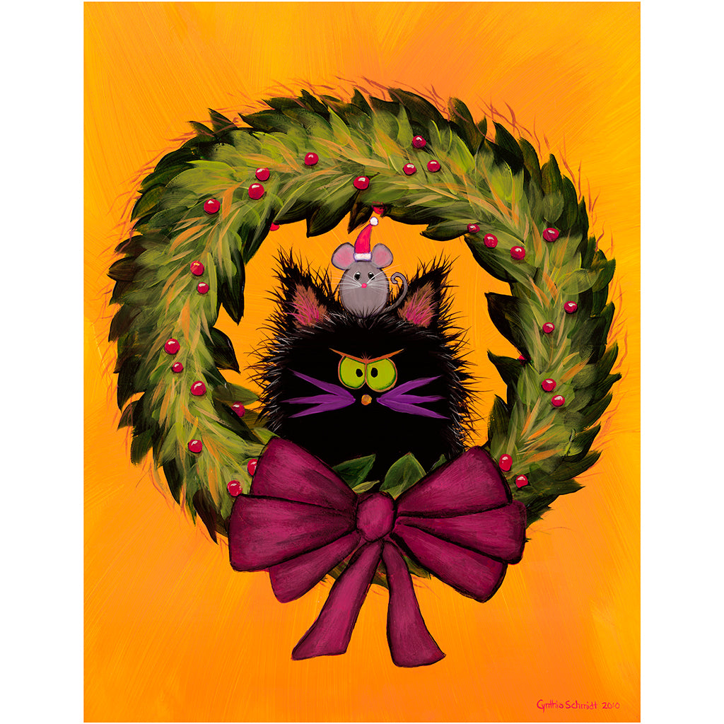 detail Cranky Christmas Cat in Wreath - Cranky Cat Collection™ by Cindy Schmidt