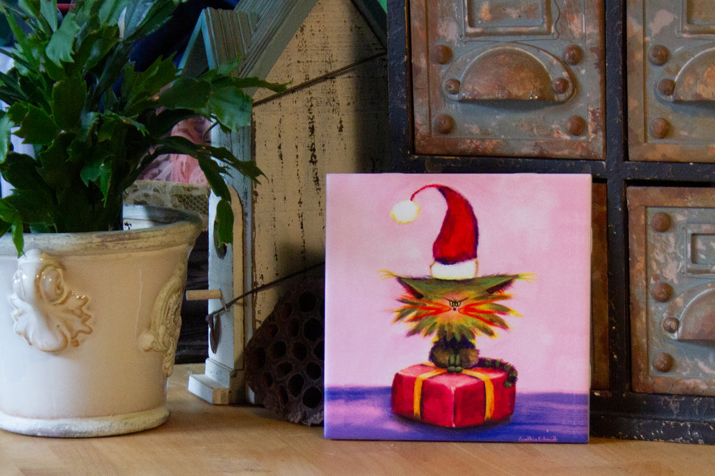 Christmas Cranky with Santa Hat - Ceramic Tile