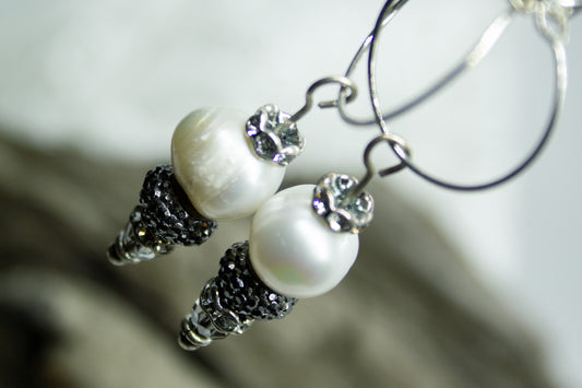 Pearly Silvery Marcasite-y Earrings