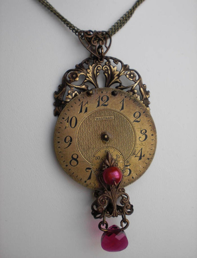 Vintage Elegance Watch Face & Crystal — Necklace