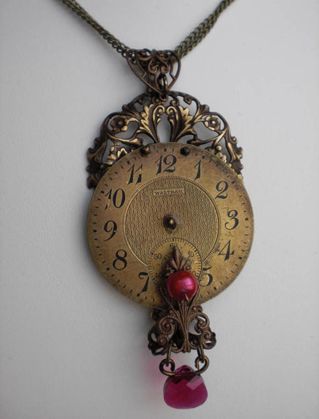 Vintage Elegance Watch Face & Crystal — Necklace