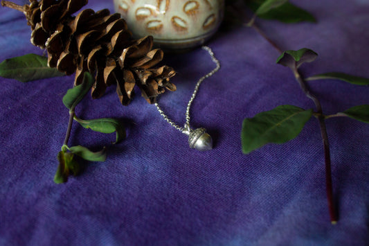 Delicate Silver Acorn Necklace - Cable Chain
