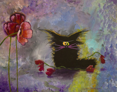 Poppies - matted print Cranky Cat Collection™ from Cindy Schmidt