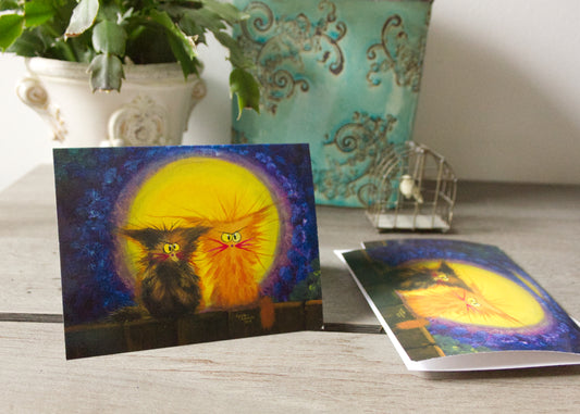 Scraggly Moon Cats — Note Card