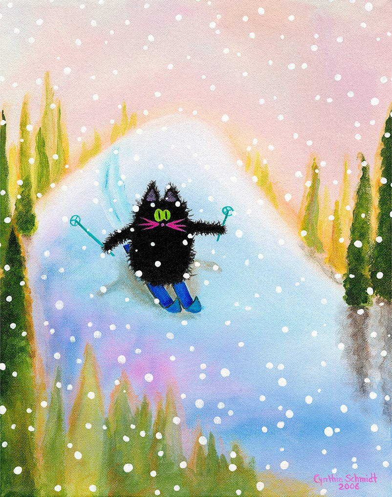 Skiing Scaredy Cat - Cranky Cat Collection™ by Cindy Schmidt