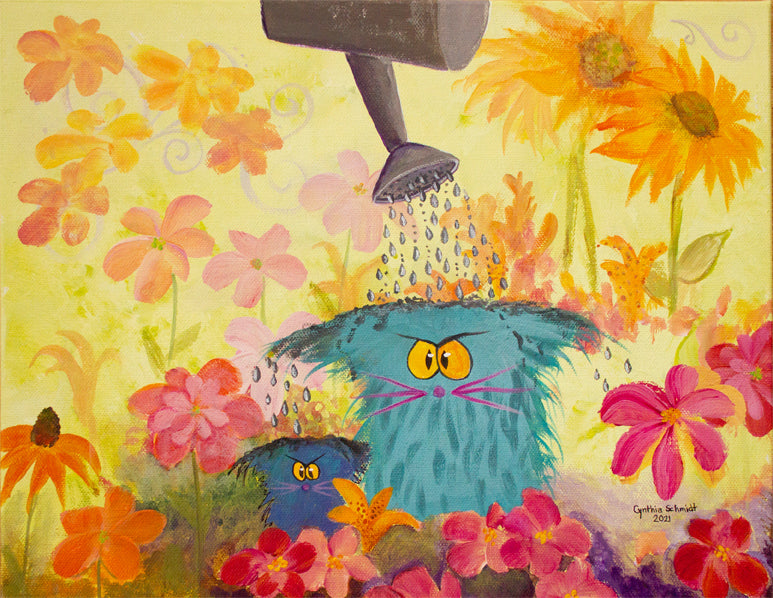 Watering Can Cats — Matted Print