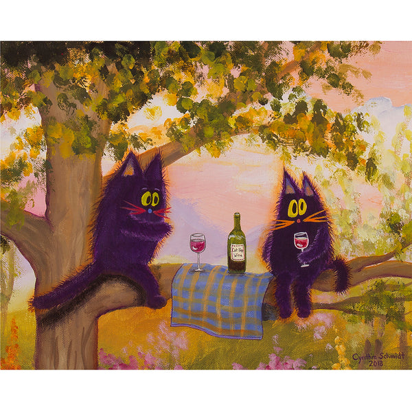 Wine Fest In Tree - Cranky Cat Collection™ by Cindy Schmidt