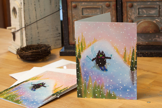 Skiing Scaredy Cat - Cranky Cat Collection™ by Cindy Schmidt