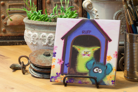 Ruff - Ceramic Tile - Cranky Cat Collection™ by Cindy Schmidt