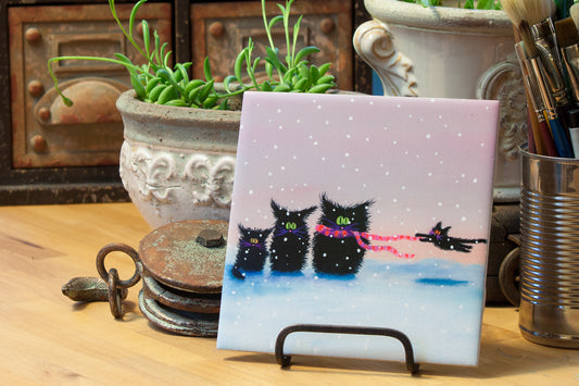 Ceramic Tile - Snow Cats in the Wind - Cranky Cat Collection™ by Cindy Schmidt