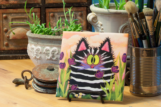 Ceramic Tile - Zebra Kitty - Cranky Cat Collection™ by Cindy Schmidt